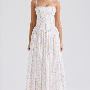 NWT HOUSE OF CB ' Ysabella' White Posy Print Cotton Maxi Sundress